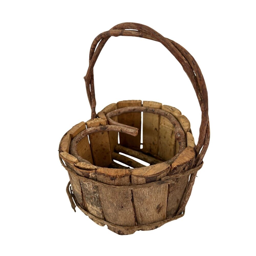 Rustic Wooden Heart-Shaped Basket With Handle